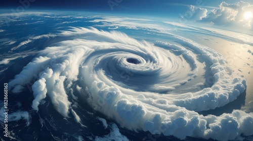 Epic Cyclone Over Earth: An awe-inspiring aerial perspective of a colossal cyclone swirling majestically over the vast expanse of Earth.