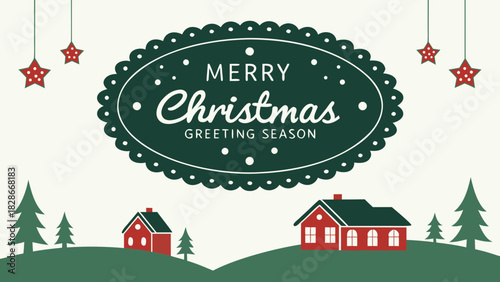 Merry christmas greeting season card with houses