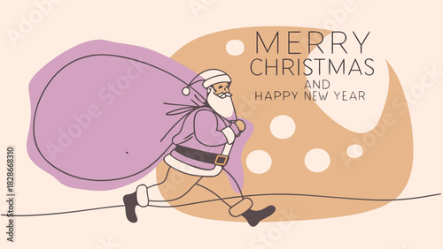 Santa claus running with a big sack full of gifts for christmas celebration