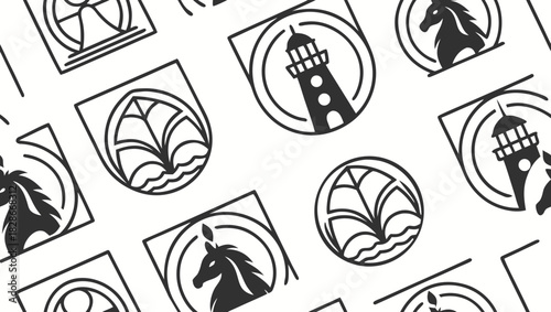 Pattern of nautical themed logos in black color