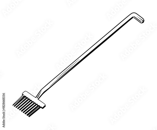 Black White Garden Tool: Simple Rake Flat Vector Icon | Clean, isolated vector art for creative projects.