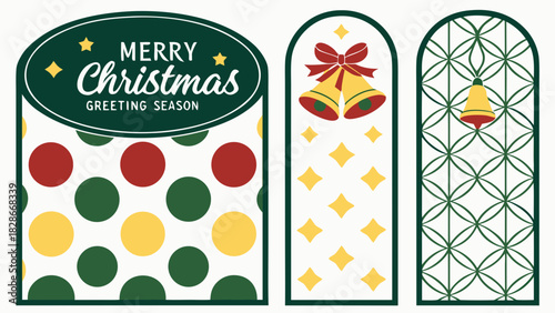 Festive christmas themed bookmarks with bells and dots