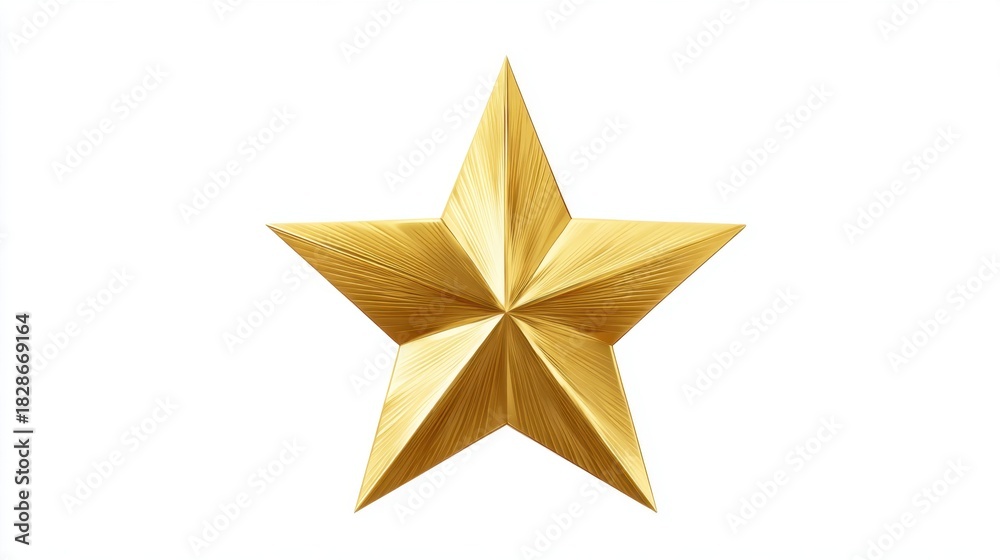 Fototapeta premium Detailed golden star with a three dimensional design displaying sharp points and textured lines. Ideal for decorative use in events or as a wall ornament.
