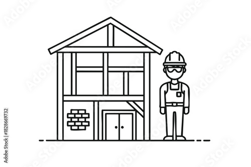 Builder Standing Near House Under Construction