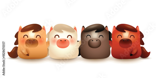 Group of Cute Little Cartoon Horses