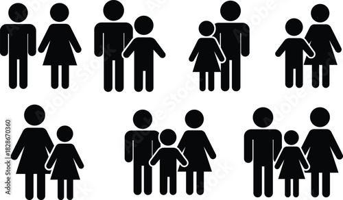 Family icons set representing different family structures