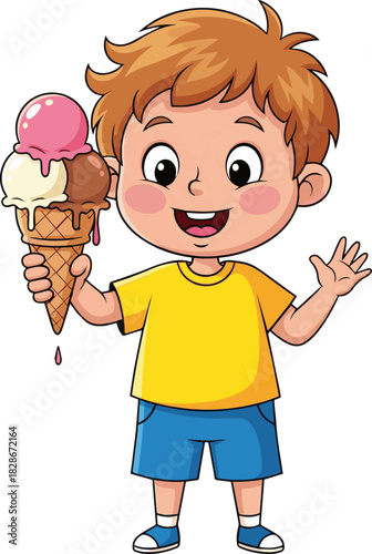 Create a little boy with ice cream vector art with white background..