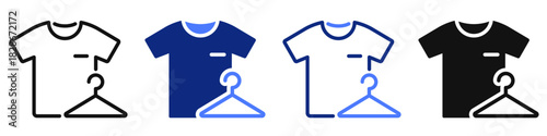 Vector icon or logo of t-shirt with hanger related to fashion and clothing industry, shopping and retail. Symbol for website or app UI, logo design, illustration