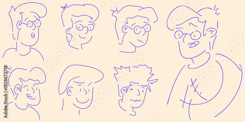 Hand drawn sketch characters showing various emotions like joy, sadness, and enthusiasm