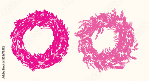 Pink Coquette Christmas Wreath with Bows Illustration