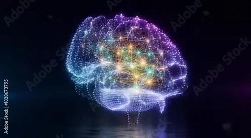 Brain Dynamics: An artistic portrayal of the human brain's intricate network, illuminated with vibrant colors, symbolizing the complexities of thought, knowledge, and mental activity.