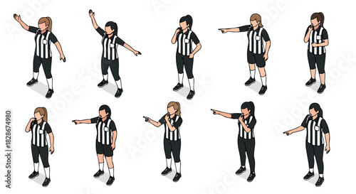 Referee poses showing signals and gestures