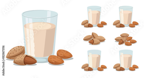 Almond milk and nuts arrangement for healthy food