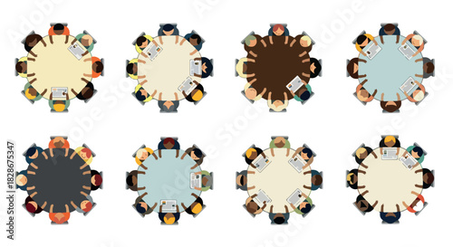 Meeting people around table discussing business concepts