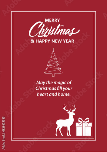 Elegant christmas and new year greeting card with deer and gift