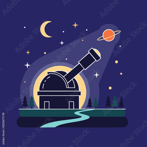 observatory telescope exploring a ringed planet