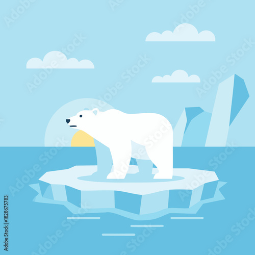 solitary polar bear on an ice floe