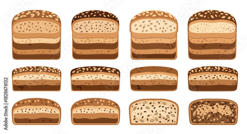 Assorted bread slices with seeds and grains