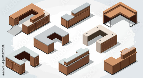 Bar counter elements in isometric view