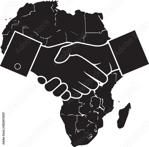 Handshake over the continent of africa symbolizing partnership and cooperation