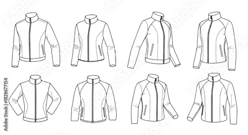 Jackets fashion apparel outline style multiple views