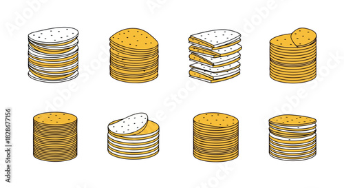 Stacked crackers and sandwiches food snacks with transparent background