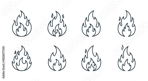 Fire flame icons set with transparent background