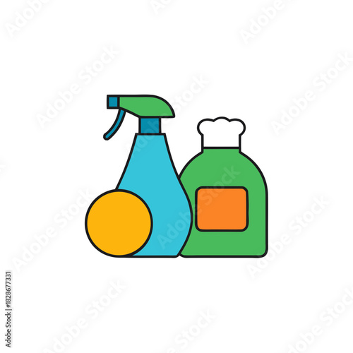 Household cleaning supplies vector icon with spray and bottle
