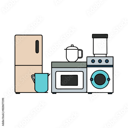 Kitchen and laundry modern household appliances flat design icon