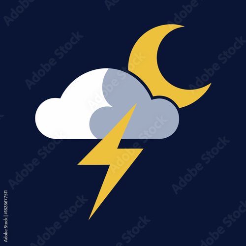 Stormy night weather icon featuring cloud, lightning, and moon