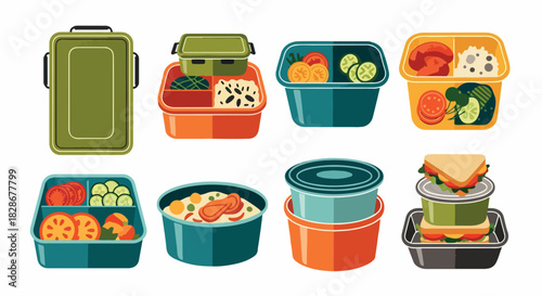 Lunchbox containers with food and vegetables