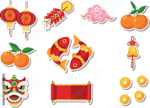 A Vibrant Collection of Chinese New Year Icons and Cliparts