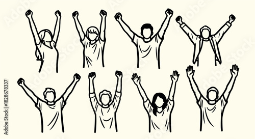 People celebrating with raised arms, joyful moment