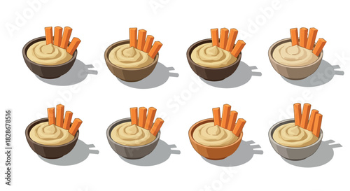 Dip with carrot sticks in bowls, food snack