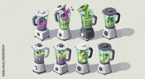 Blender appliances with fruits and vegetables