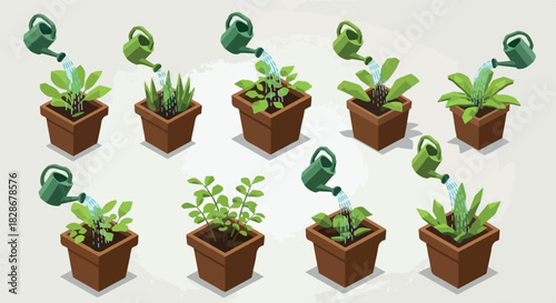 Plant growth stages with watering can
