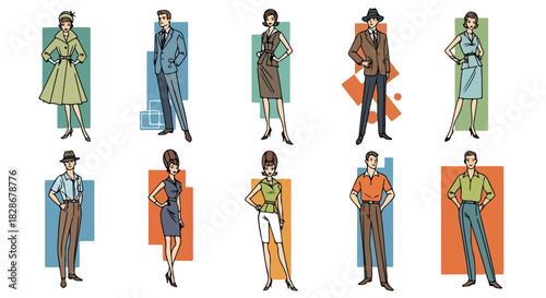 1960s fashion figures in retro style