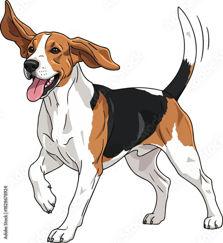 Harrier dog playful happy stance wagging tail joyful illustration