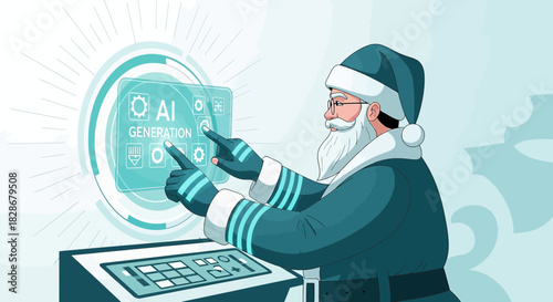 Santa operating AI-powered interface for holiday magic and efficient gift creation process