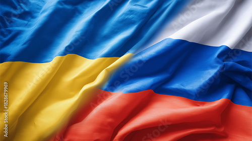 ukrainian flag and russian flag waving together. ukraine and russia relations