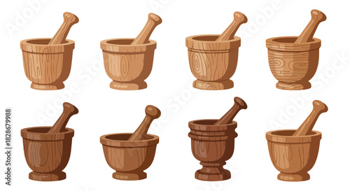 Wooden mortars and pestles set