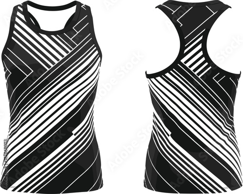 tank, top, geometric, stripe, apparel, sportswear, vector, abstract, fashion, design, clothing, template, sublimation, dynamic, isolated, black white, athletic wear, racerback top, active wear, stripe