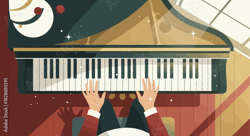 The graceful pianist, illustrating an ambiance of musical harmony and artistic flair