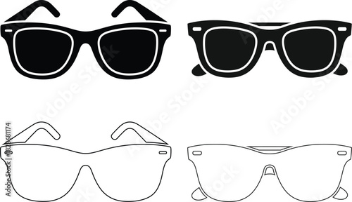 Sunglasses and Eyewear Vector Icon Set – Summer Fashion and UV Protection Symbols