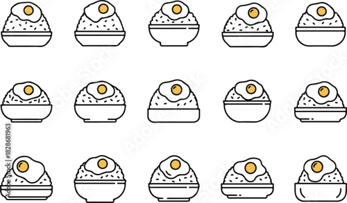 Seamless Pattern of Rice Bowls Topped with Fried Egg Illustration