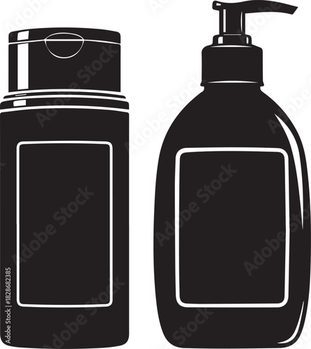 Black and white dispenser bottles for shampoo or soap vector illustration