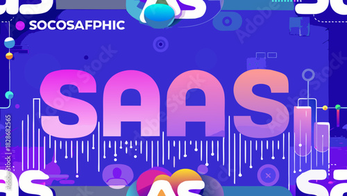 A vibrant saas graphic with a modern, colorful design and dynamic elements