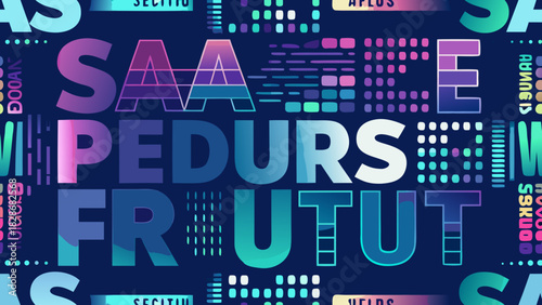 A vibrant word cloud featuring saas, pedurs, and frutut against a blue backdrop