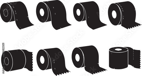 Collection of black and white toilet paper rolls illustration for design projects