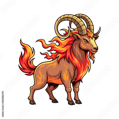 Vector illustration of the Fire Goat zodiac sign with a white background